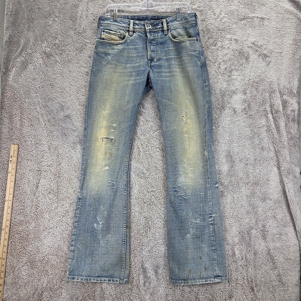 Diesel Jeans Mens 29x32 Blue Zathan Regular Bootcut Light Wash Distressed 007LJ